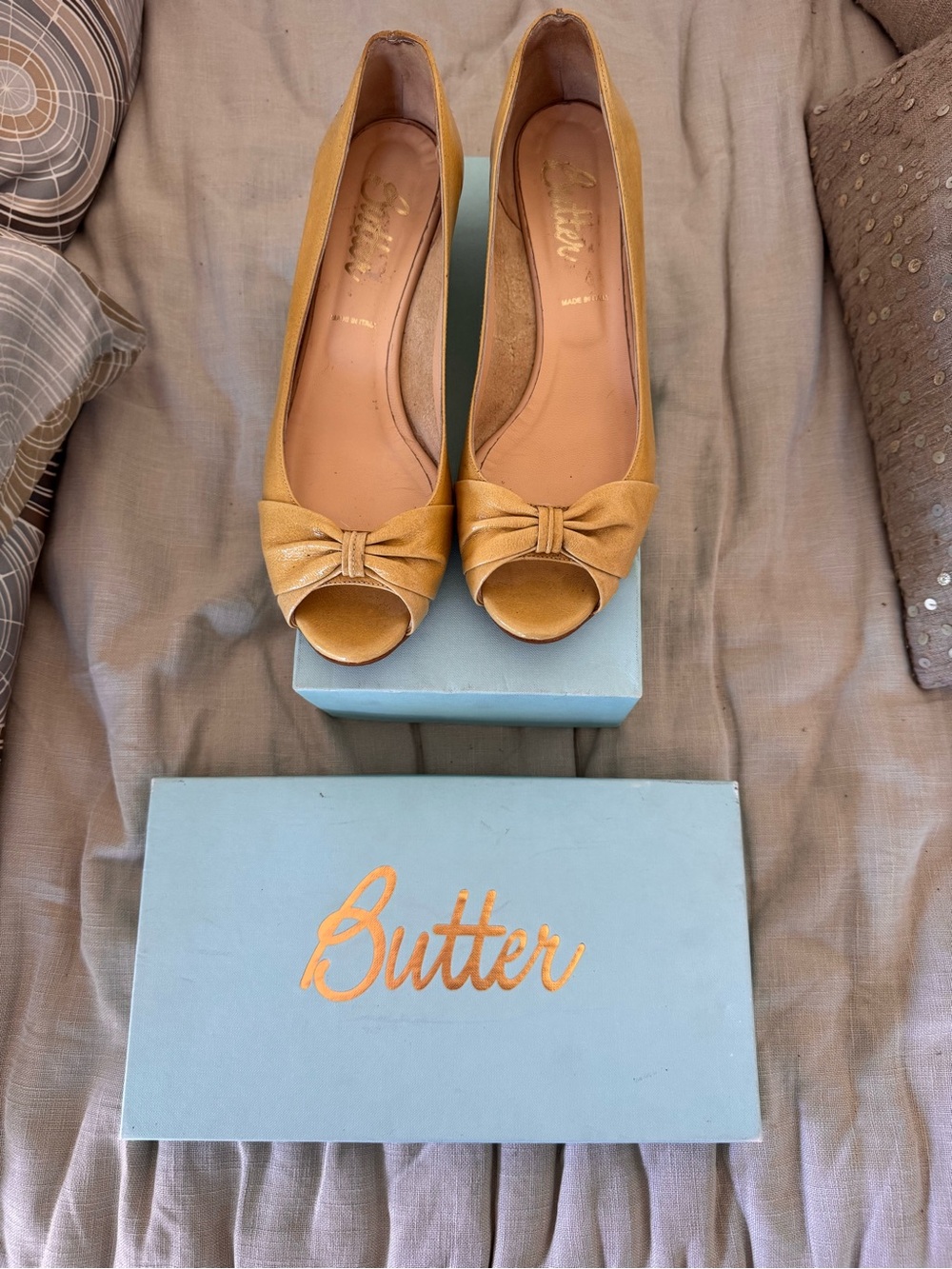 Butter Tan Patent Leather Wedge Flats Size 11, Made in Italy